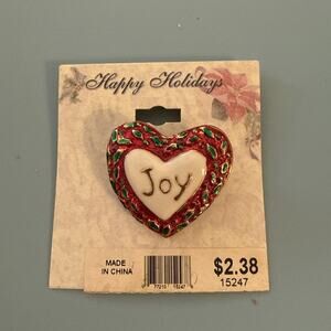 Vintage Christmas Pin Brooch Heart shaped Joy Pin 1 1/8 Inches